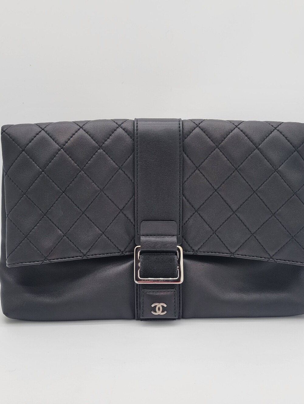 Authentic Chanel Quilted Leather Black Clutch